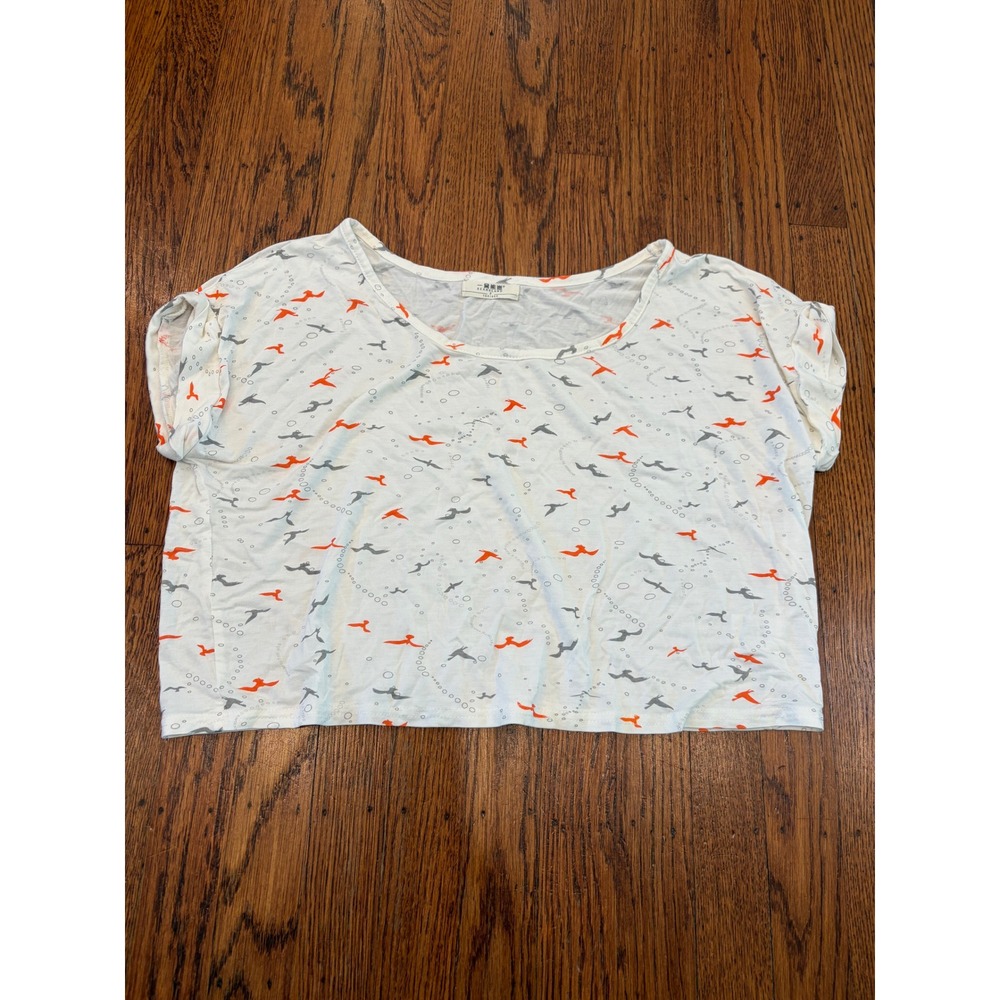 Bearsland Crop Top Modal Bird Print White Orange Gray S